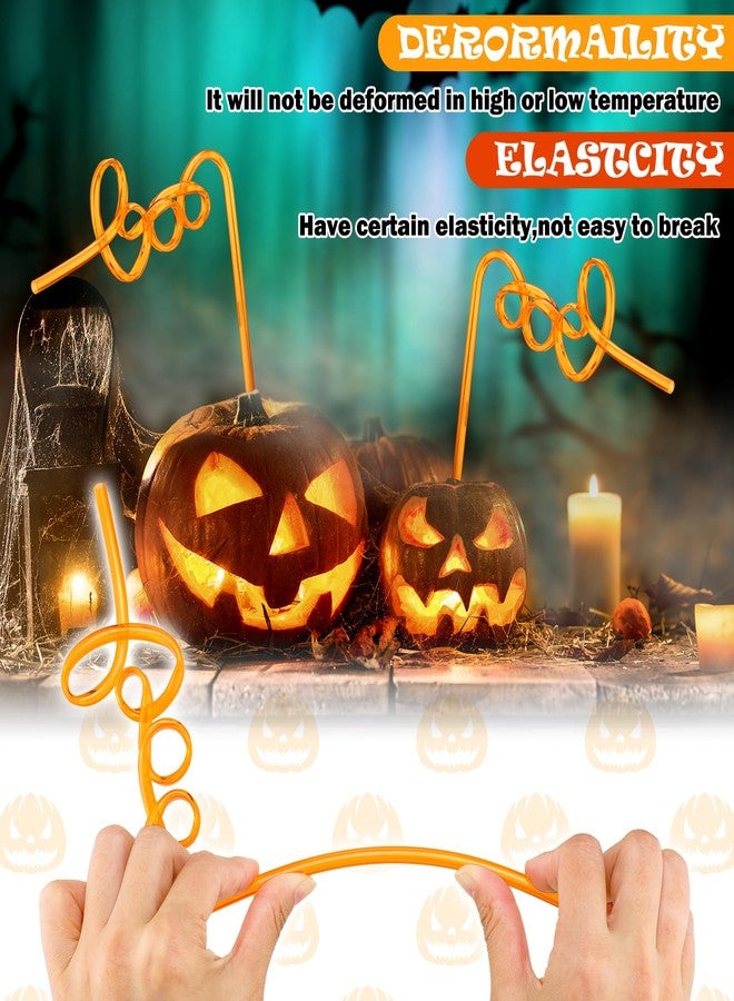 Potchen 50 Pcs Halloween Boo Straws Decoration Bulk Funny Orange Plastic Straws Halloween Fall Thanksgiving Party Gifts Supplies Spooky Ghost Birthday Wedding Favors Decorations - Image 3